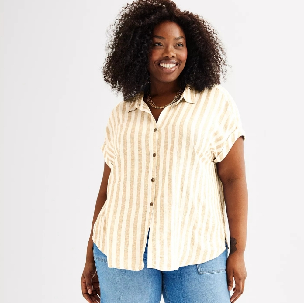 Sonoma Goods For Life® Oversized Linen-Blend Camp Shirt Size XL